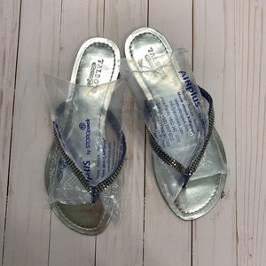 TALBOTS Blue & Silver Thong Studded Leather Sandals Size 10